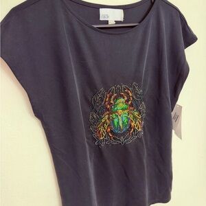 Nordstrom Rack Black Short-Sleeve Tee with Beaded Multicolor Scarab